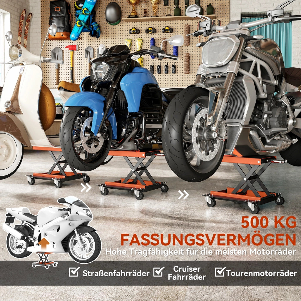 Cric per Moto ¨C Zephmum ¨C Carico 500 kg, Altezza Regolabile 135-390 mm, Arancione