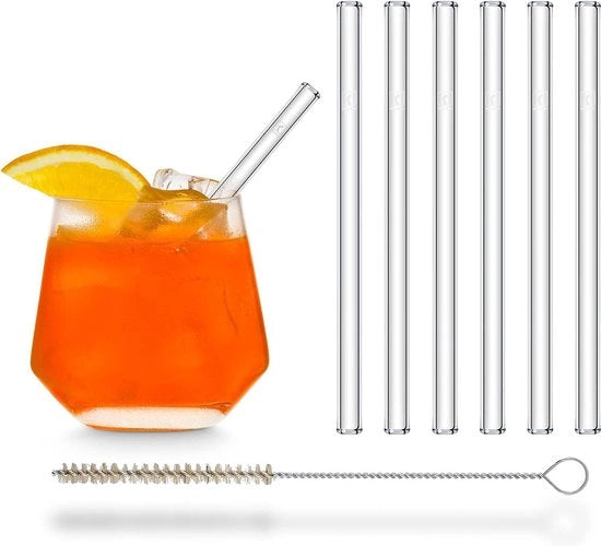 Rietti in vetro corti 15 cm - 6 pezzi rietti in vetro riutilizzabili - spazzola per pulizia - bicchieri da cocktail - biberon per bambini - rietti per smoothie