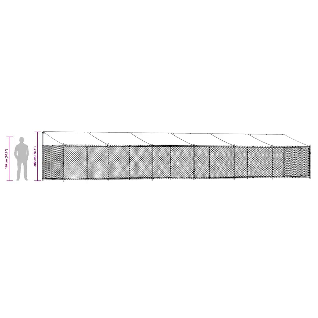 Gabbia Cani con Tetto e Porta Grigia 12x2x2 m Acciaio Zincato 3209572
