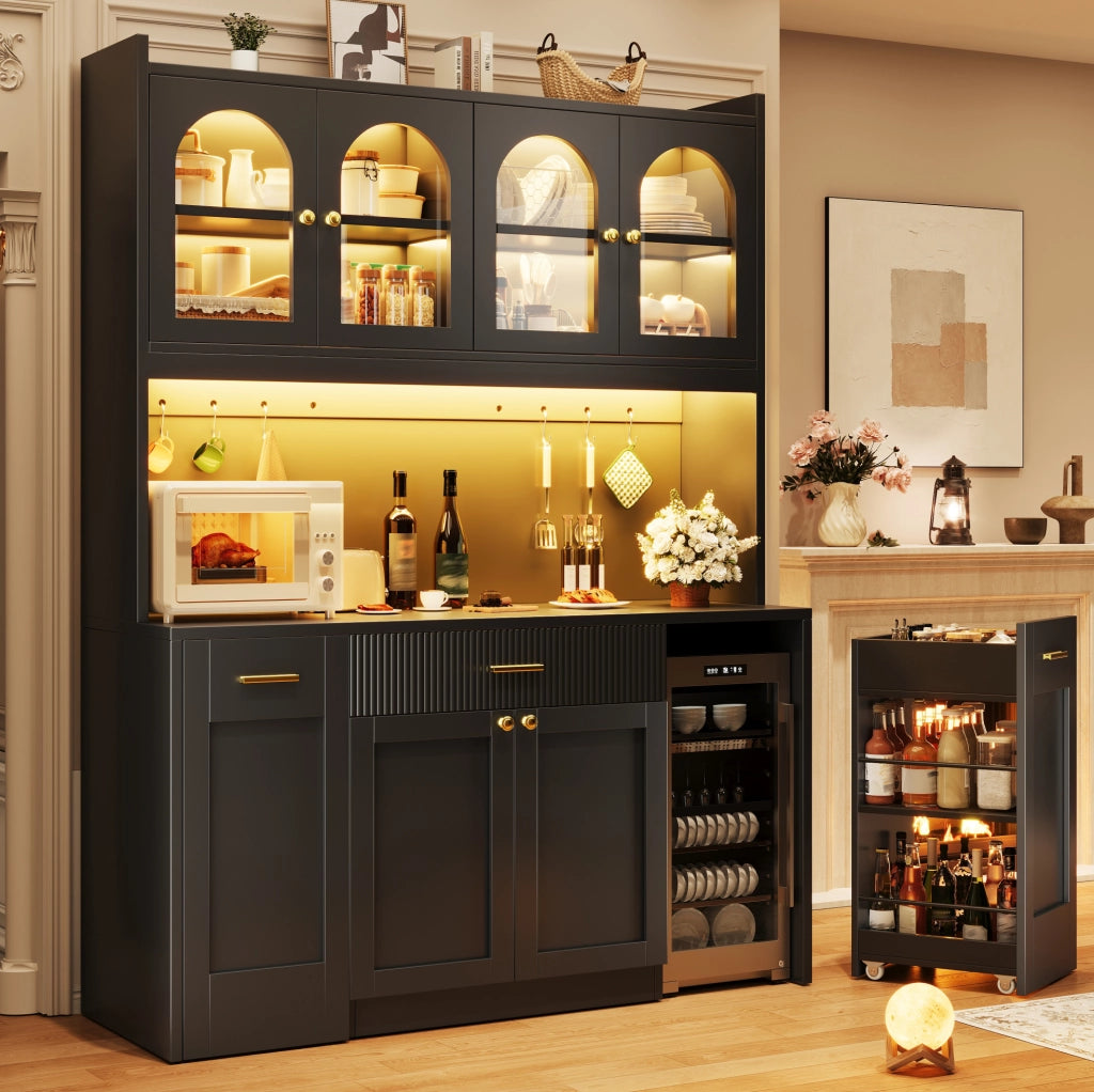 Colonna cucina 120 cm nera con LED RGB e ripiani estraibili