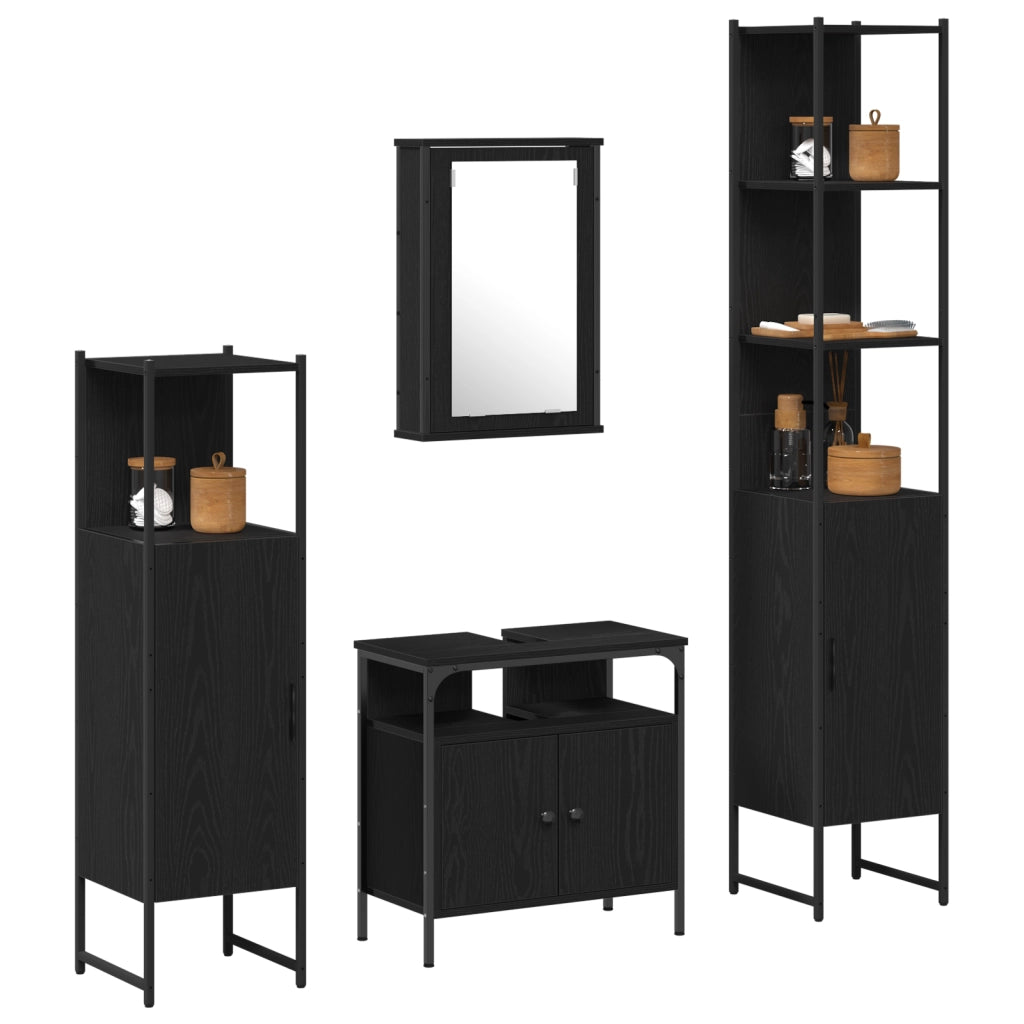 Set di Mobili da Bagno in 4 Parti Rovere Nero