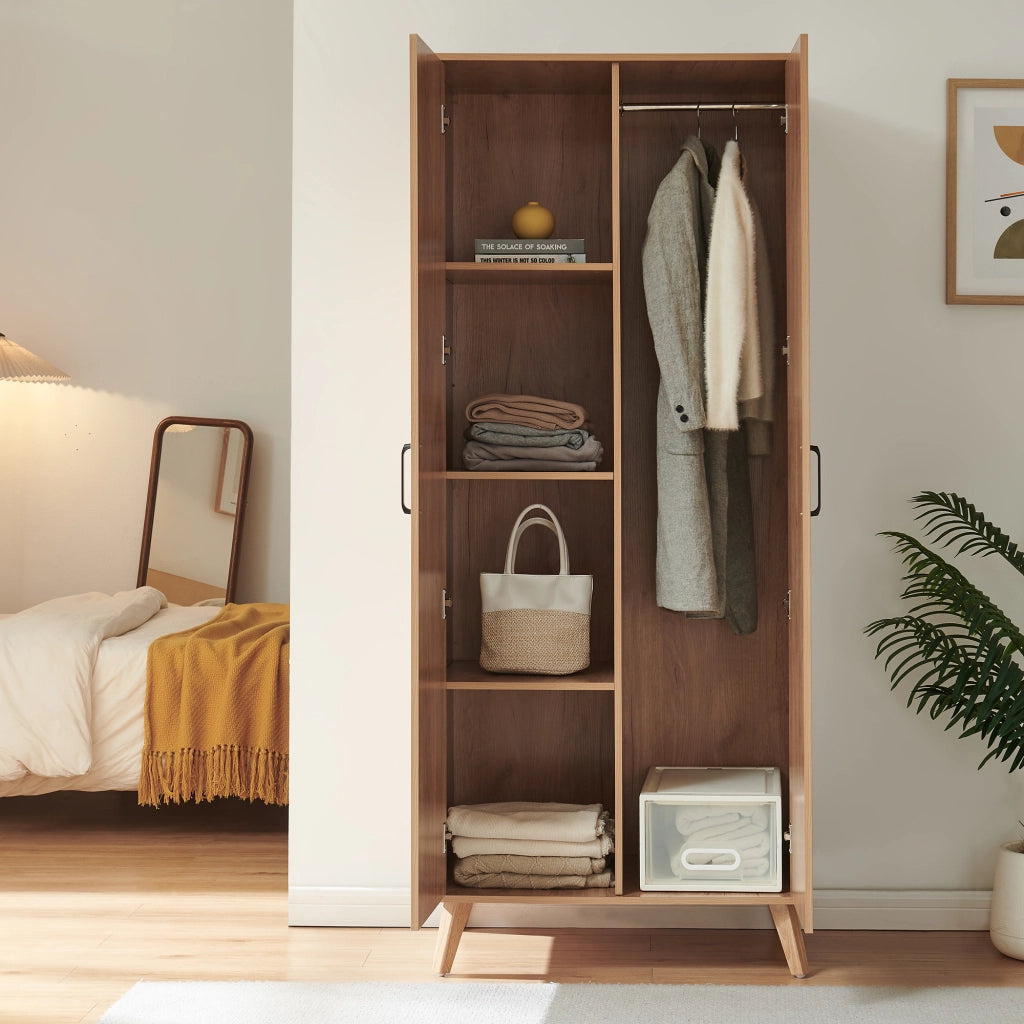Armadio Guardaroba Norg con 2 Ante e 4 Scomparti 191x80x52 cm - Effetto Rovere [en.casa]