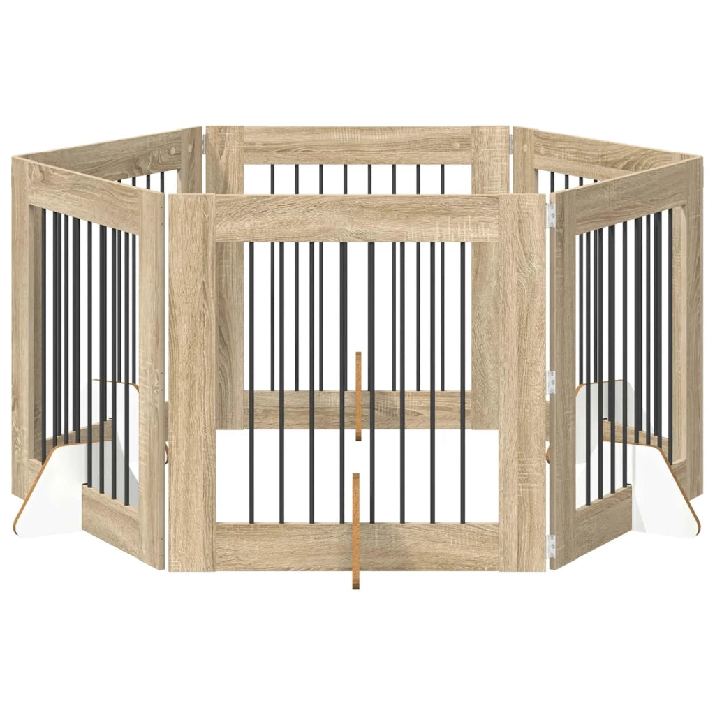 Cancello per cani con supporti 6 pcs Rovere Sonoma 80 x 80 cm 892086