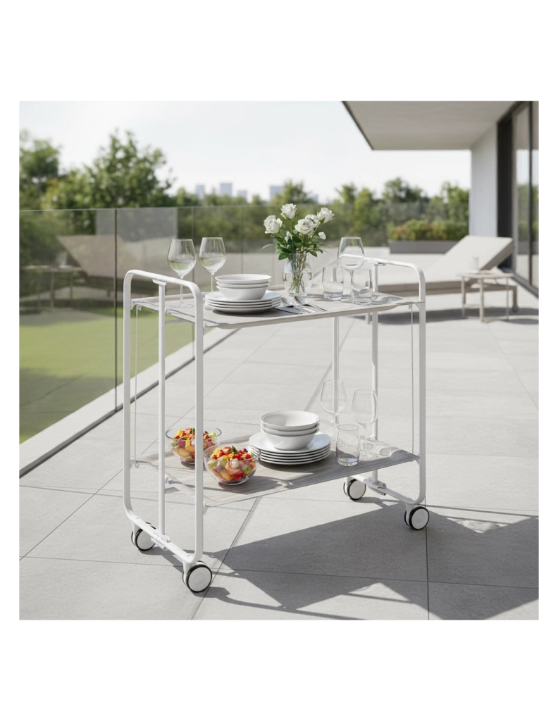 Carrello da cucina pieghevole bianco con ruote BAUHAUS 2 ripiani