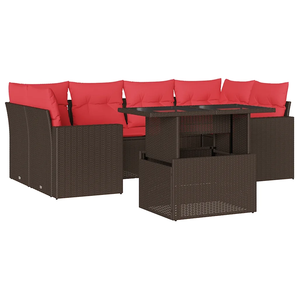 Set Divani da Giardino 7 pz con Cuscini Marrone in Polyrattan 3267134