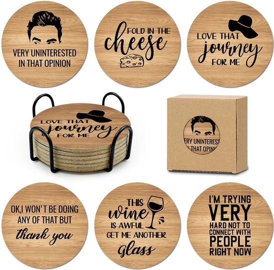Set di 6 supporti per bicchieri in forma di schiacciato di cipolle, merchandise della serie TV Schitt's Creek, con supporto per bicchieri e contenitore, ideale per salotto, tavolo da pranzo, bar, regalo per fan della serie