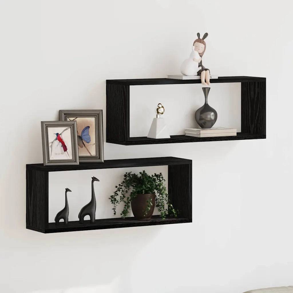 2 pz Scaffali da Parete | Mensola sospesa Rovere Nero 60 x 15 x 23 cm