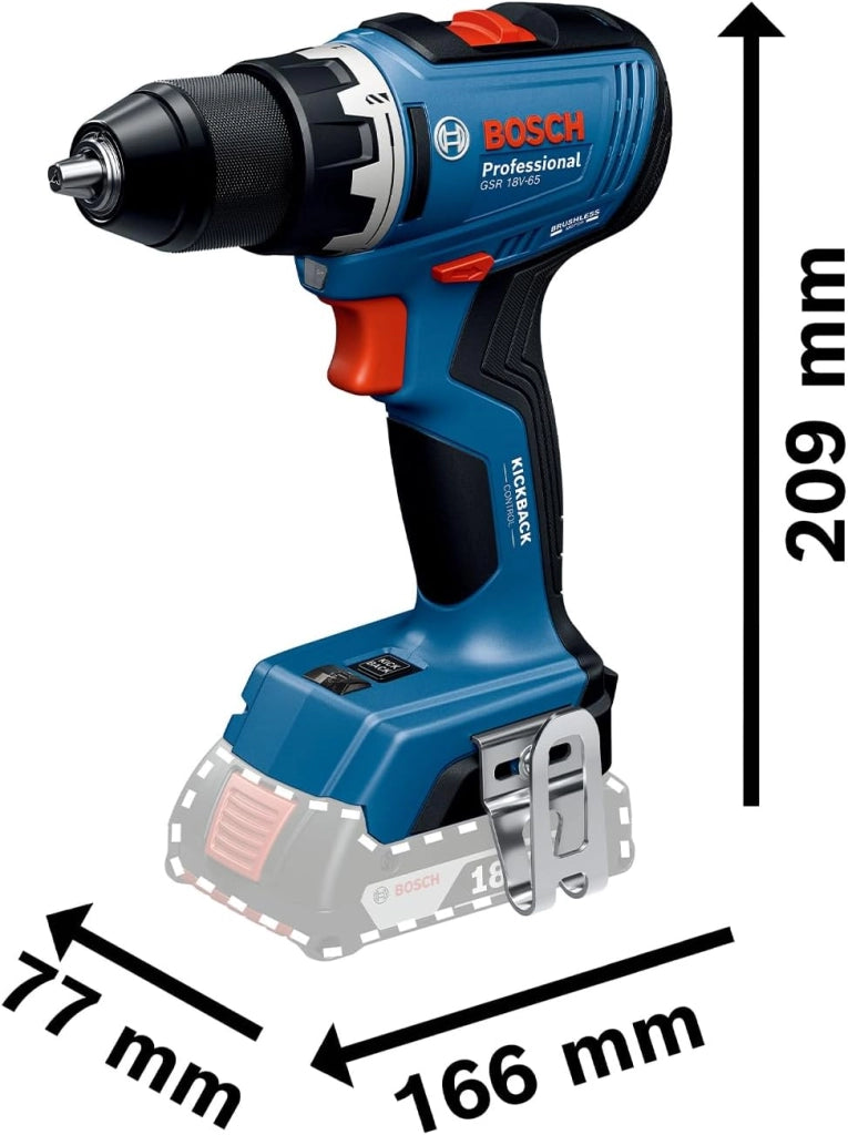 Bosch Professional 18V System Trapano-avvitatore a batteria GSR 18V-65 (motore brushless, lunghezza della testa 166, incl. 2 batterie GBA 4.0Ah, 82AC, L-Case)