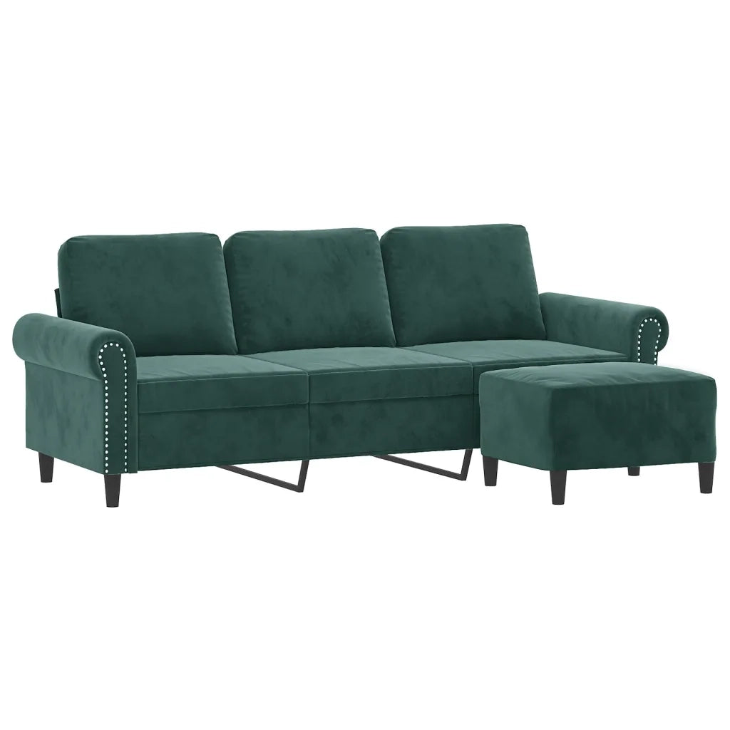 Divano a 3 Posti con Poggiapiedi Verde scuro 180 cm in Velluto 3201217