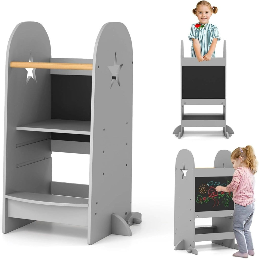 Torre da cucina multifunzionale per bambini, Sgabello per bambini dai 3 anni in su Grigio