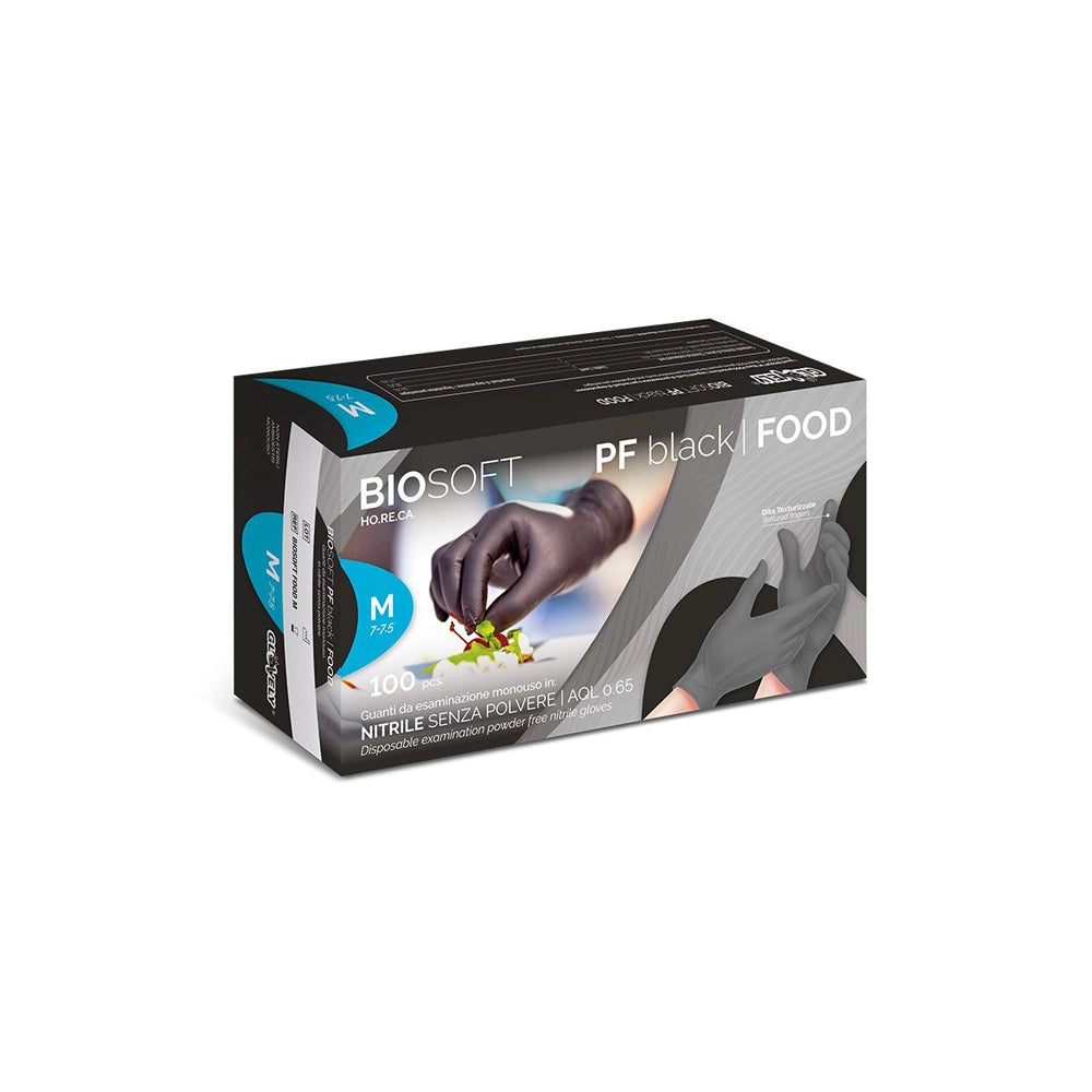 GUANTI MONOUSO IN NITRILE NERO SENZA POLVERE GLOVELY BIOSOFT PF BLACK FOOD 100pz TG.L RAYS BIOSOFTFOOD_L