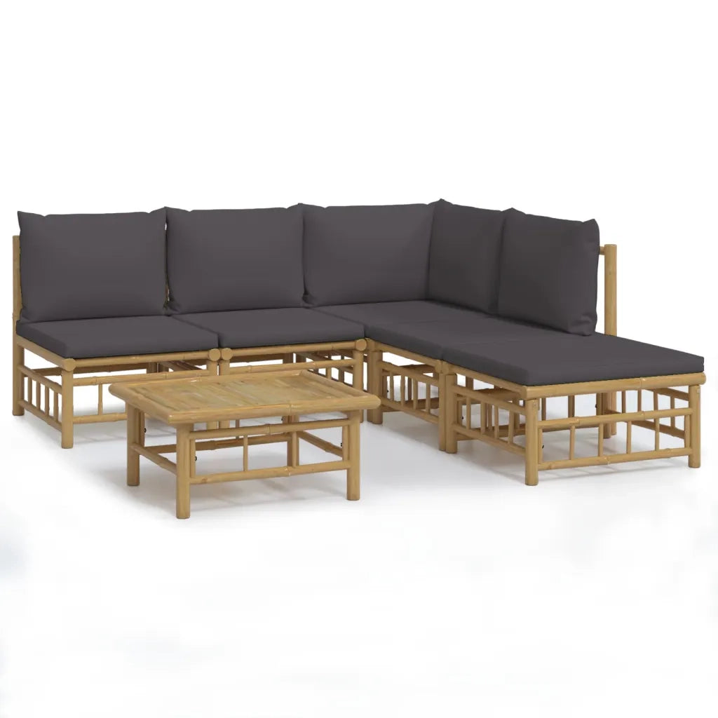 Set Salotto da Giardino 6pz con Cuscini Grigio Scuro Bambù 3155231