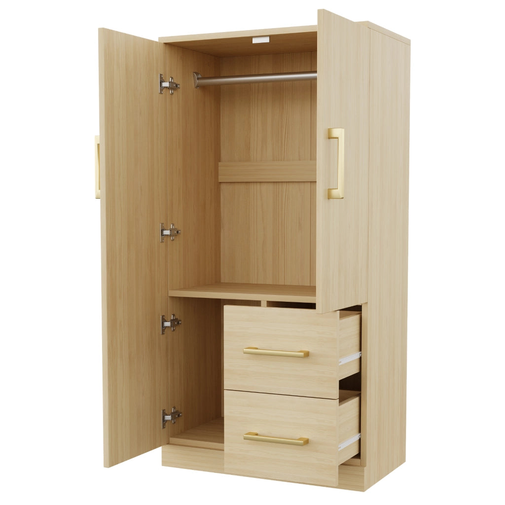 Armadio con 2 ante, 2 cassetti e vano contenitore per camera da letto e stanza bambini 70 × 40 × 135 cm