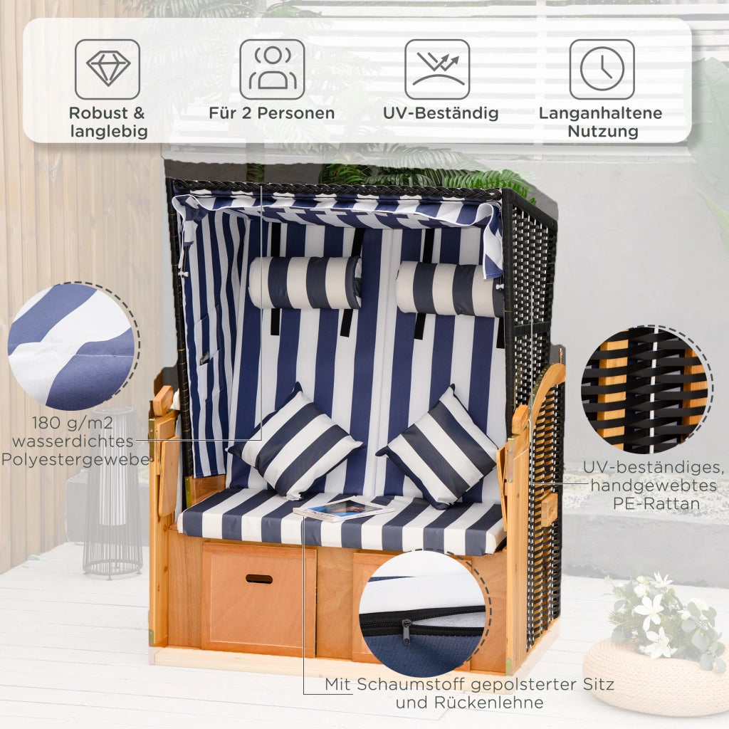 Strandkorb doppia con tetto e tavolino ¨C zephmum ¨C Blu