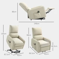 Poltrona Alzapersona Elettrica Reclinabile con Telecomando e Tasca in Tessuto, Beige