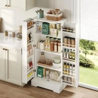 Armadio da cucina in stile country con illuminazione LED e ripiani regolabili, 60x35x128,5 cm, Bianco