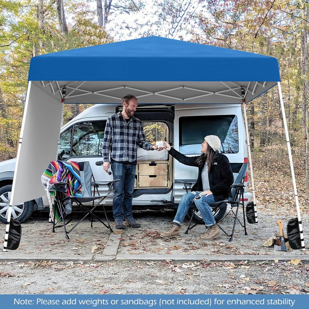Gazebo Pop-up da Esterno 3 x 3 m, Gezebo Pieghevole con 1 Parete Laterale, Zaino Portatile e 4 Picchetti, Tendone Impermeabile e Resistente per Campeggio e Feste (Blu)