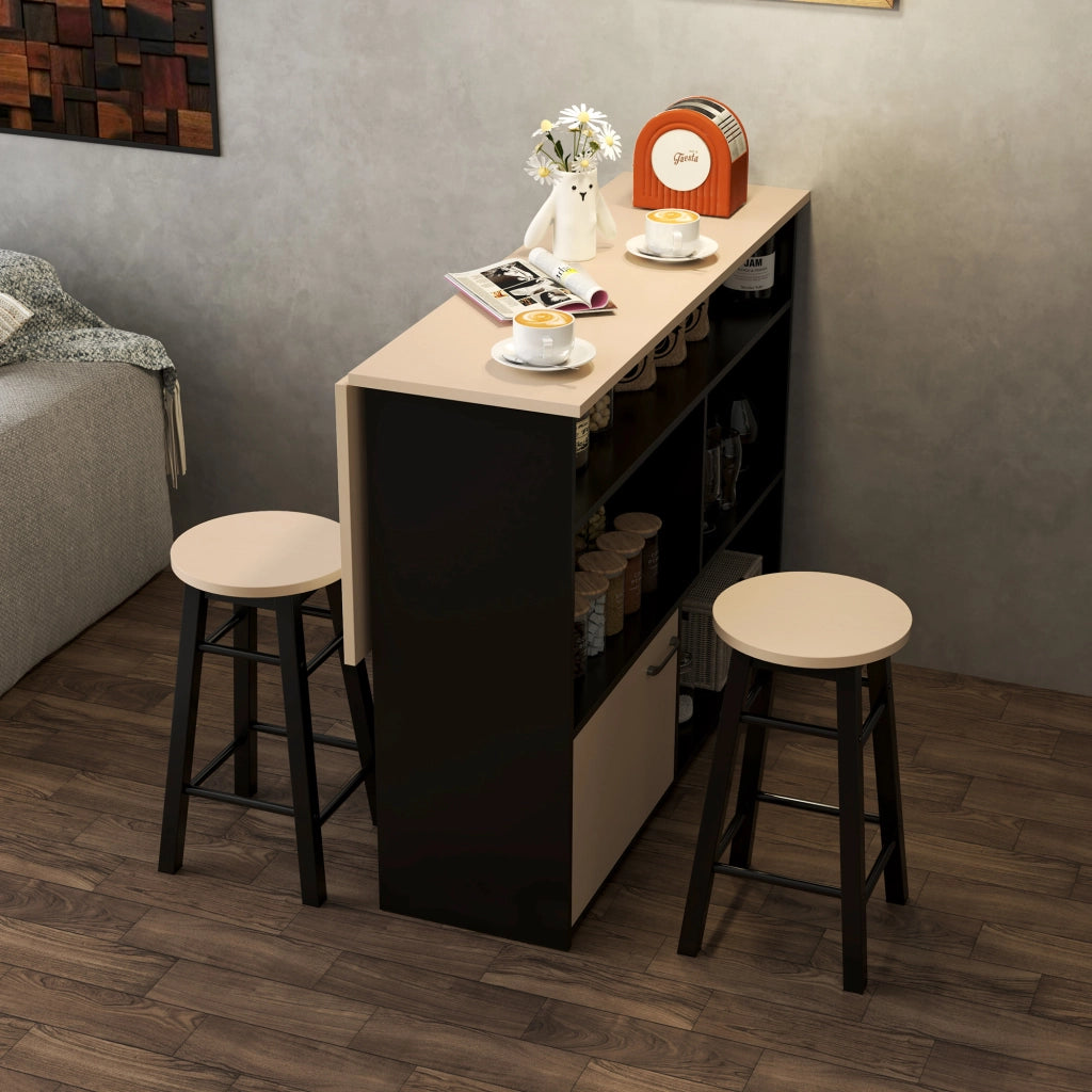 TAVOLO BAR Set da 3 pezzi Pieghevole 116 x 70 cm Nero in compensato