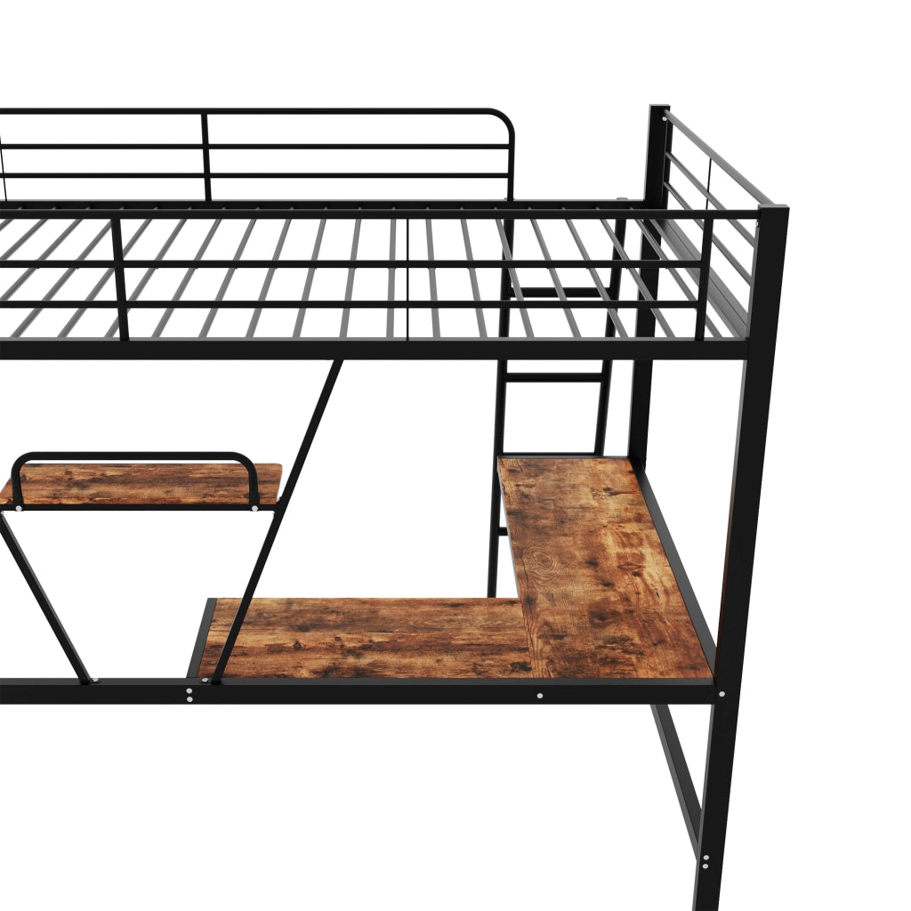 Letto a castello metallo nero con scrivania a l e ripiano 90x200 cm
