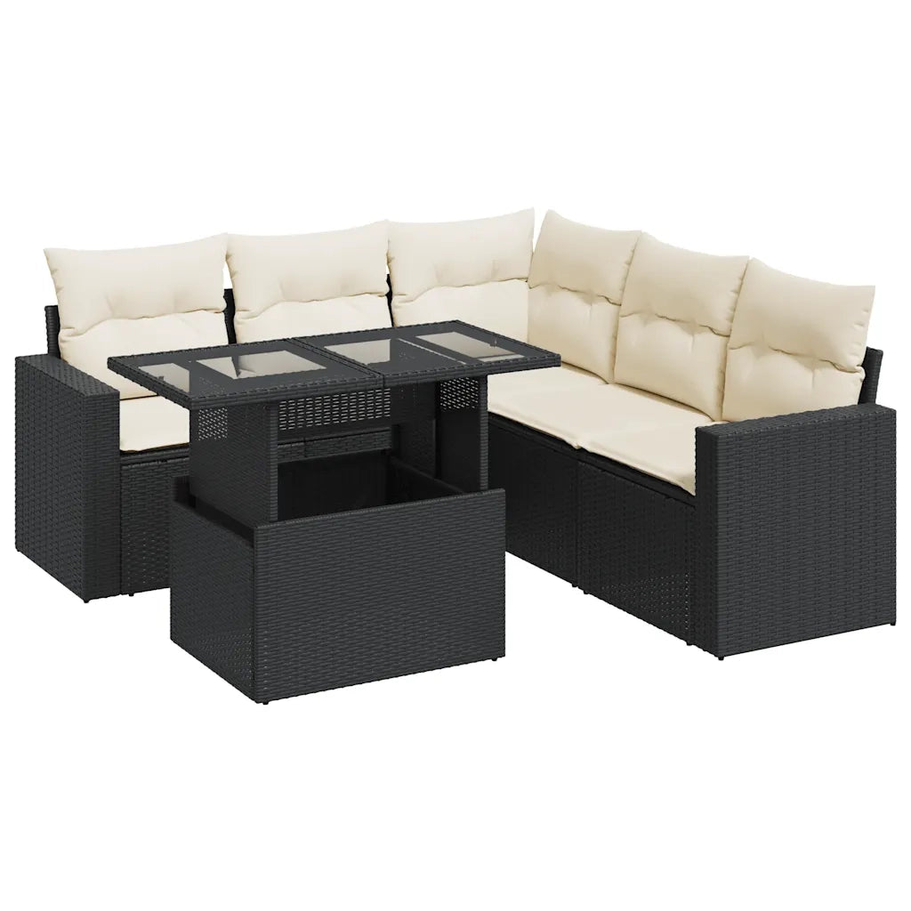 Set Divano da Giardino 6 pz con Cuscini Nero in Polyrattan 3326317