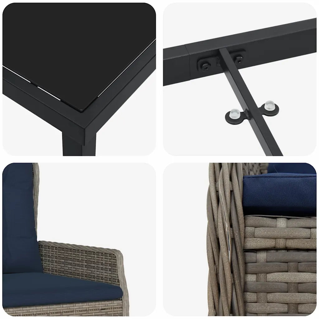 Set da Pranzo per Giardino con cuscino 7 pcs Grigio Poly Rattan 3381035