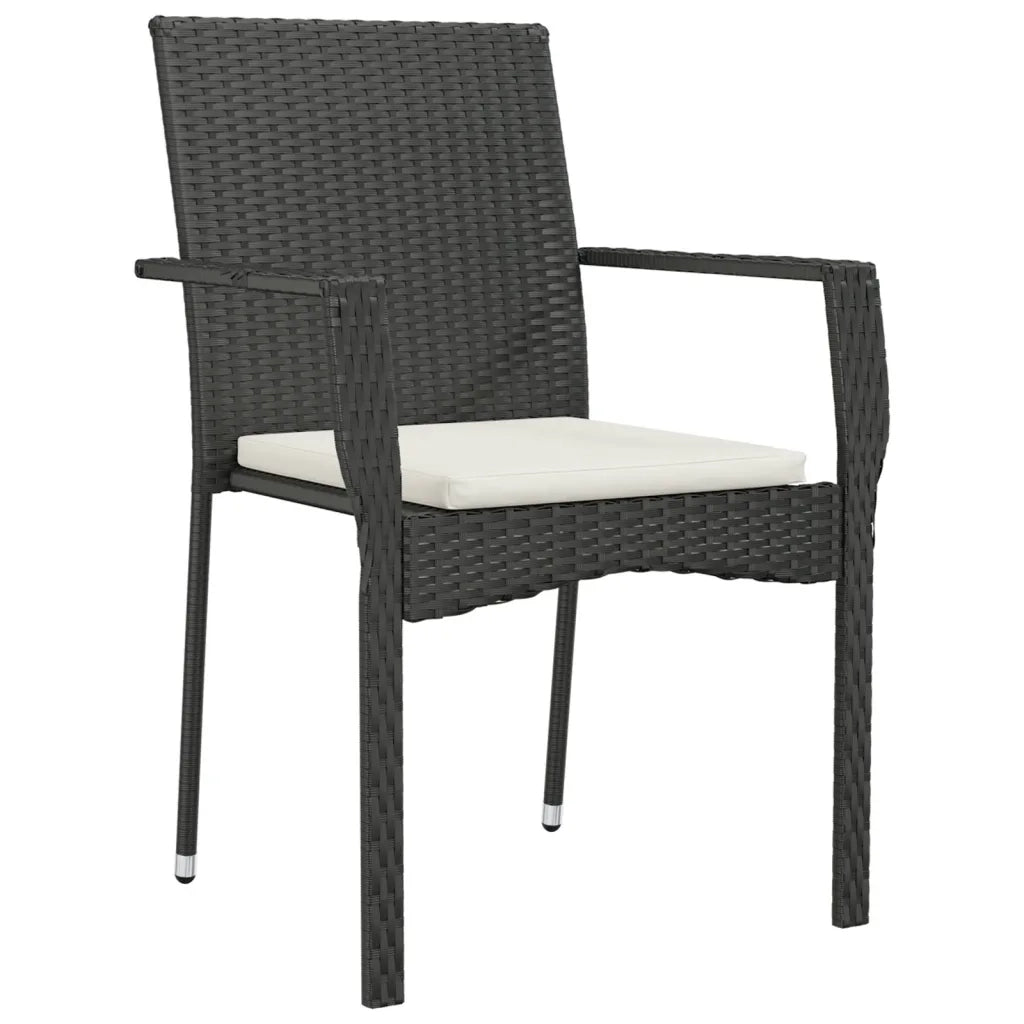 Set da Pranzo da Giardino 5 pz | Set Salotto da Giardino Nero con Cuscini in Polyrattan