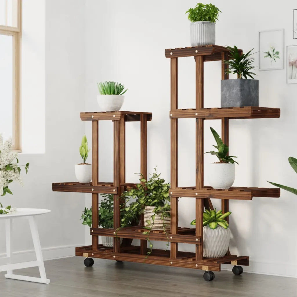 Portafiori con Ruote 95x25x101 cm in Legno Massello di Abete