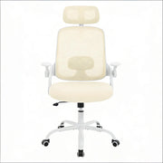 Sedia da ufficio ergonomica con schienale reclinabile, supporto lombare e braccioli 3D in rete e metallo beige
