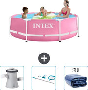 Piscina a forma di cerchio - 244 x 76 cm - Rosa - Inclusa pompa di filtraggio per piscine - Kit di pulizia - Ombrello solare