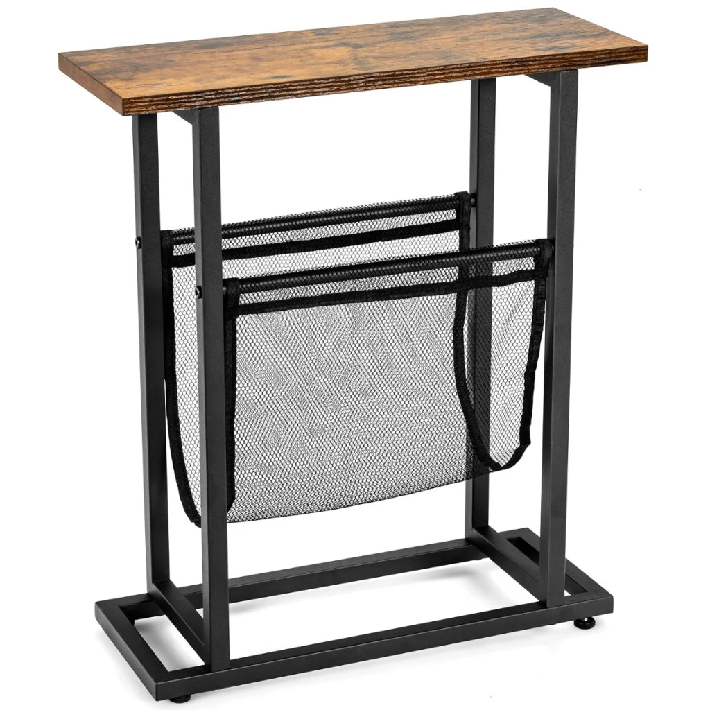 Tavolino laterale stretto 48 x 18 x 54,5 cm portariviste funzionale stile industriale ferro nero 20_0013886