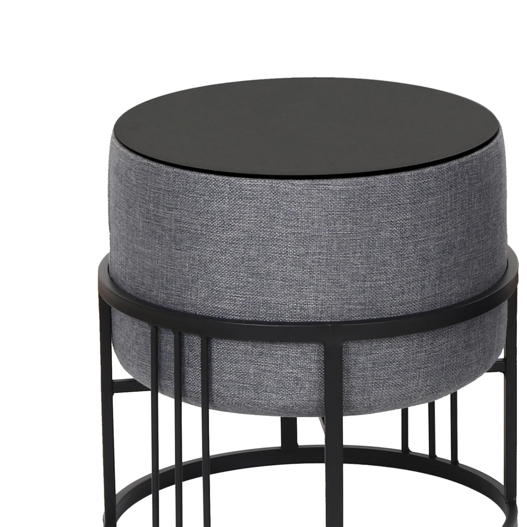 Set di 2 pouf impilabili design moderno e senza tempo multifunzionali rotondi grigio scuro 03_0009695