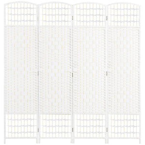 Paravento a 4 Ante Pieghevole 160x170 cm Autoportante e Intrecciato per Interni Bianco