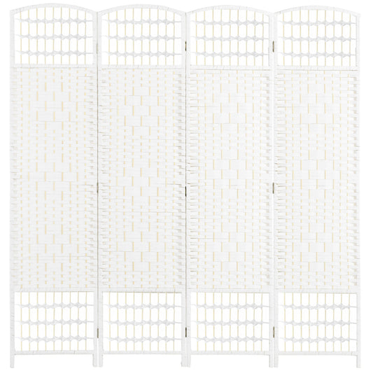 Paravento a 4 Ante Pieghevole 160x170 cm Autoportante e Intrecciato per Interni Bianco