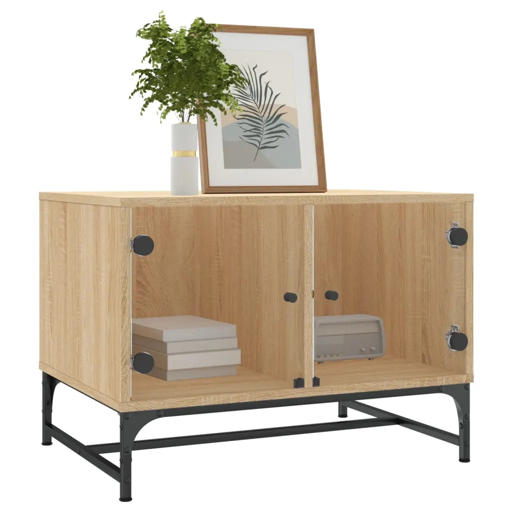 Tavolino salotto | Tavolino da caff¨¨ | Tavolino da Soggiorno con Ante in Vetro Rovere Sonoma 68,5x50x50 cm