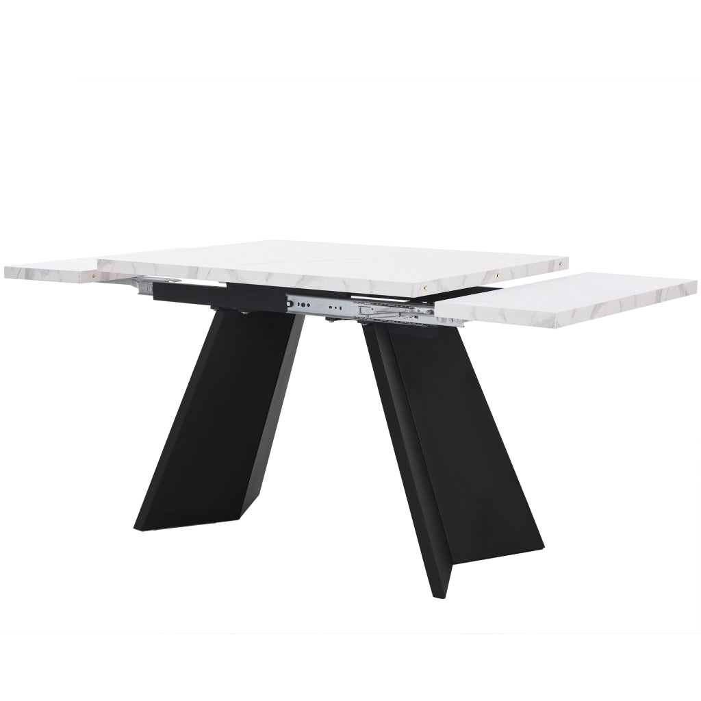 Tavolo allungabile con piano effetto marmo, in MDF e metallo, per cucina e soggiorno, bianco nero, 159 × 74 × 77 cm