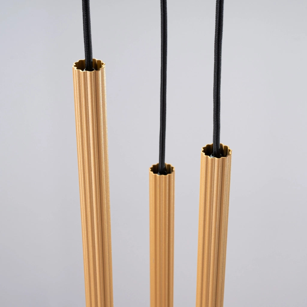 Lampada a sospensione tubolare rigata oro ZENTRA 3 G9