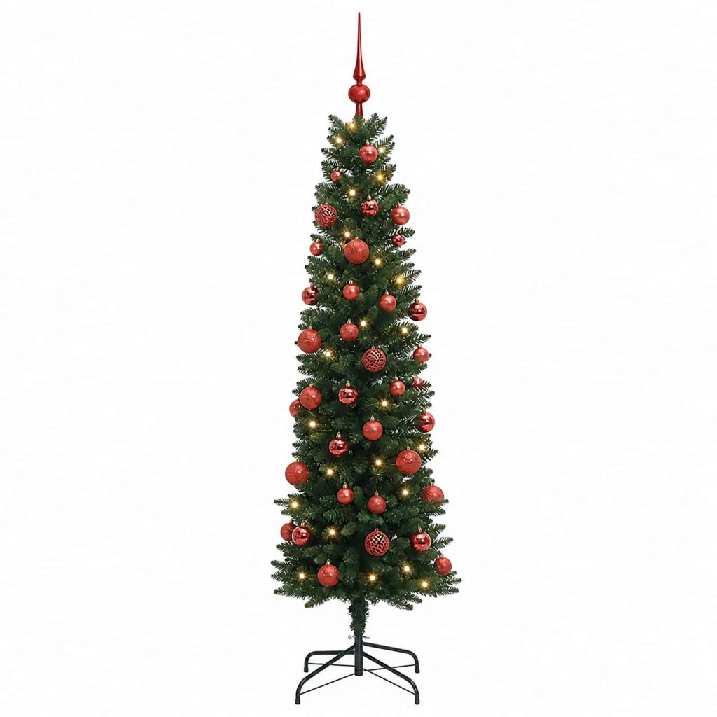 Albero di Natale Artificiale Slim con Palline 120 cm 150 LED 3465925