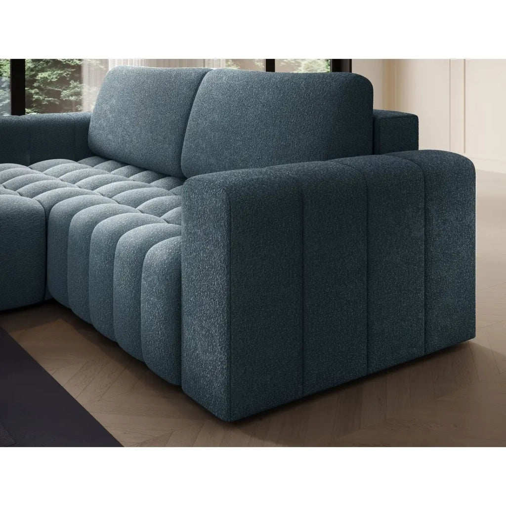 Divano angolare convertibile DORY blu notte 250 cm con vano contenitore angolo destro