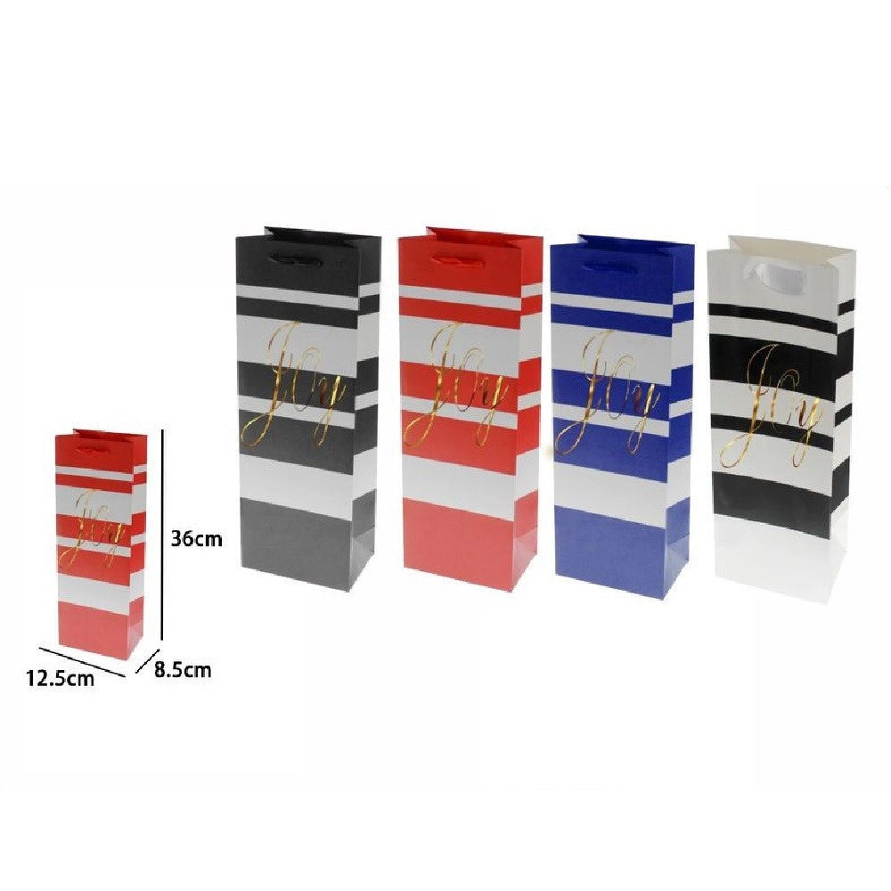 Trade Shop - Set 2 Buste Da Regalo 36x12.5x8.5cm Sacchetto Vino Bottiglie Scritta Joy 69961 -