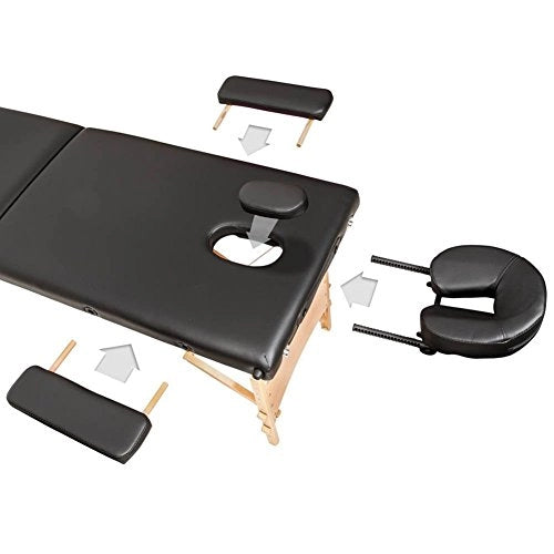 Lettino Massaggi Portatile in Legno 3 Zone Fisioterapia Estetista Zona SPA Nero