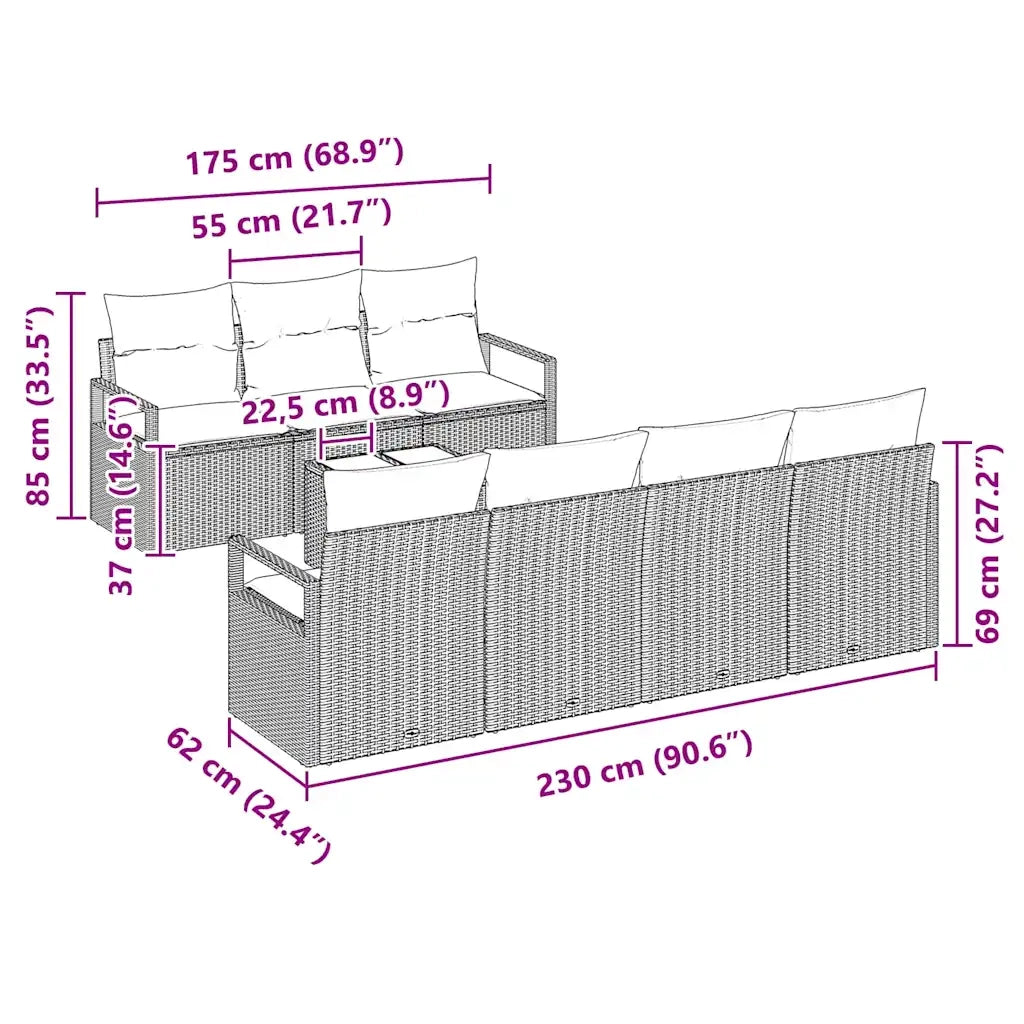 Set di divani con cuscino 8 pcs Beige e grigio polyrattan 3346290