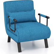 Poltrona Letto, 4 in 1 Poltroncina Pieghevole con Schienale Regolabile in 6 Posizioni, Sedile Imbottito Robusto, Divano Letto Singolo per Casa Ufficio, 79x65x79 cm (Blu)