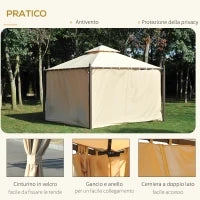 Gazebo da Giardino 3 x 3m con 4 Tende Laterali e Doppio Tetto Beige
