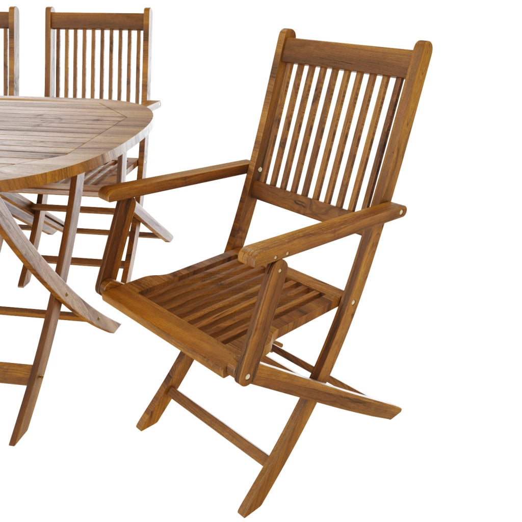 Set Due Sedie In Legno Naturale Di Acacia Pieghevoli Con Braccioli Per Giardino Balcone Patio Piscina Schienale Alto E Seduta A Doghe 91 X 58 X 52 Cm