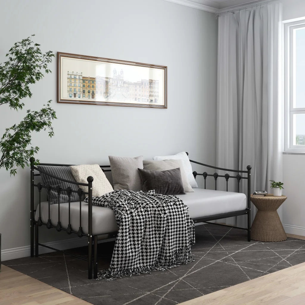 Telaio Divano Letto Estraibile Nero in Metallo 90x200 cm