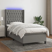 Letto a Molle Materasso e LED Grigio Scuro 90x190 cm in Tessuto 3138518