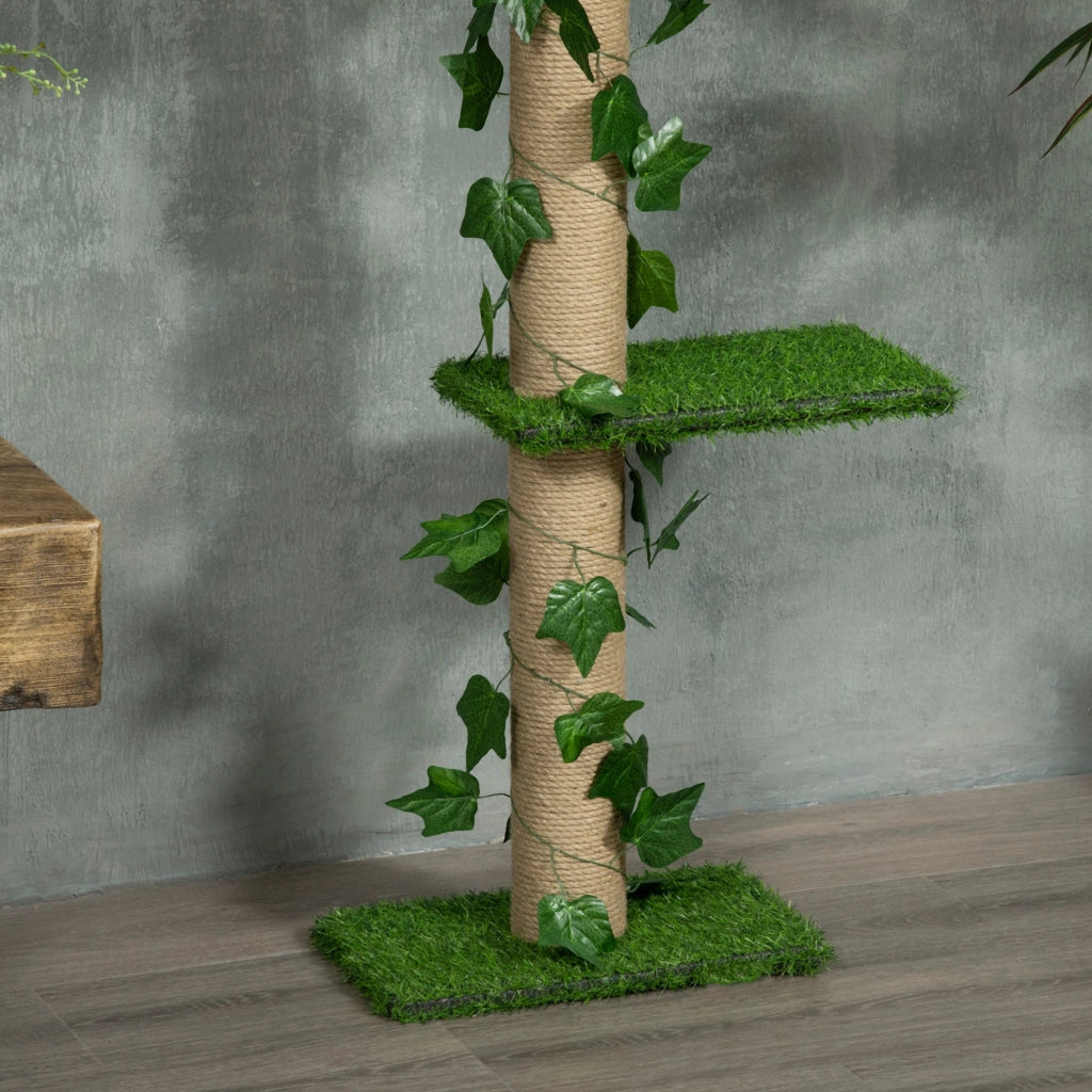 Albero Tiragraffi per Gatti Asta Regolabile a Soffitto Alto 202-242 cm Verde