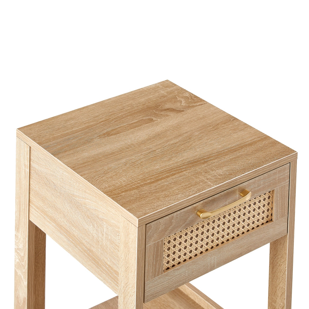 TAVOLINO NOTTURNO in rattan naturale con cassetto, 55 cm
