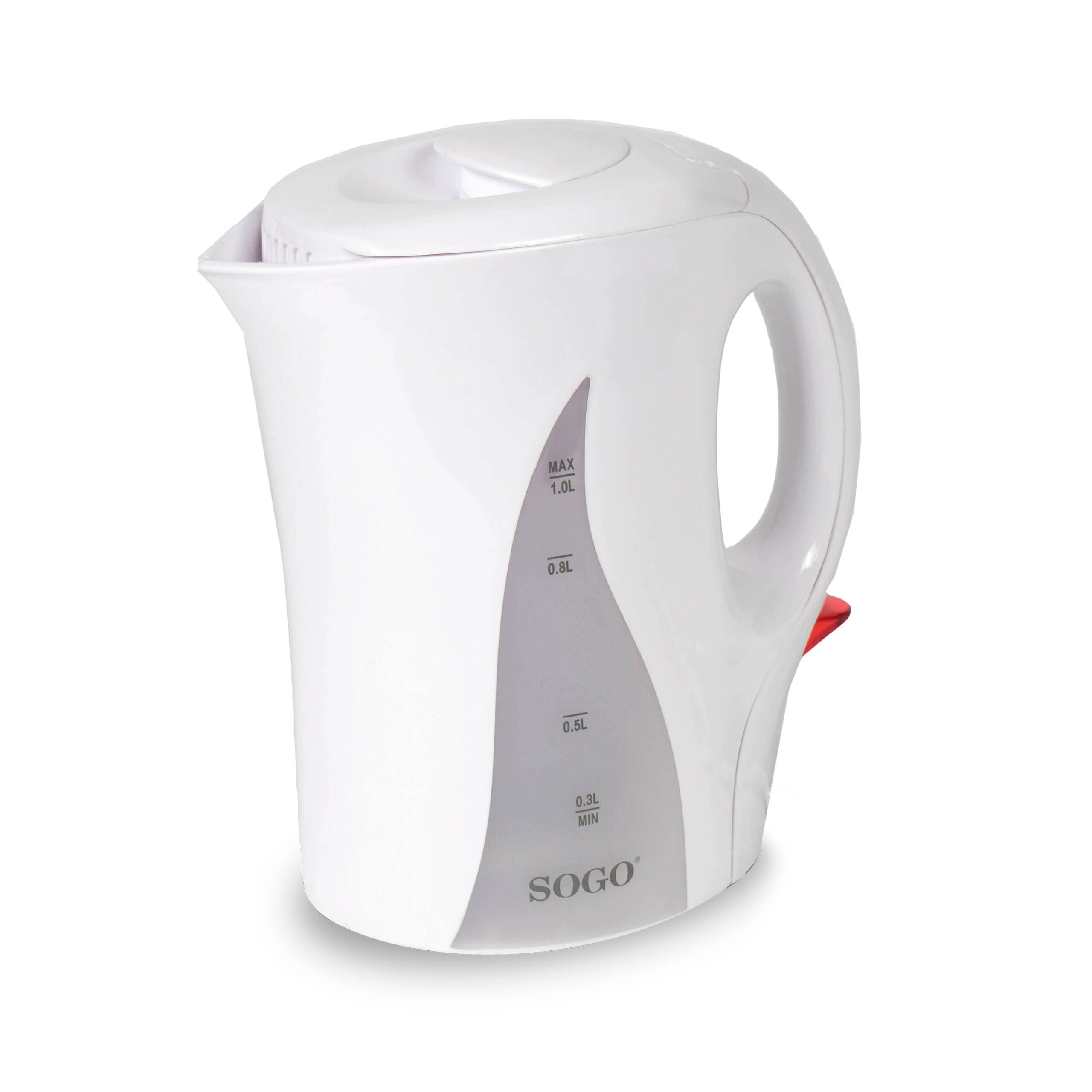SOGO Bollitore Elettrico 1L – Plastica Resistente, 1100W, Spegnimento Automatico, Protezione Surriscaldamento, Filtro Lavabile, LED, Design Compatto