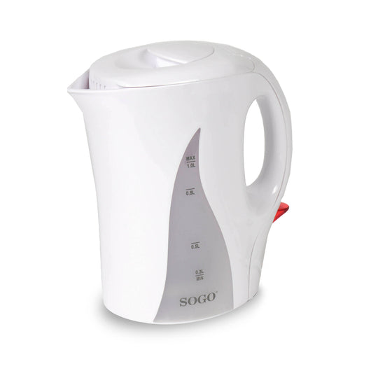SOGO Bollitore Elettrico 1L – Plastica Resistente, 1100W, Spegnimento Automatico, Protezione Surriscaldamento, Filtro Lavabile, LED, Design Compatto